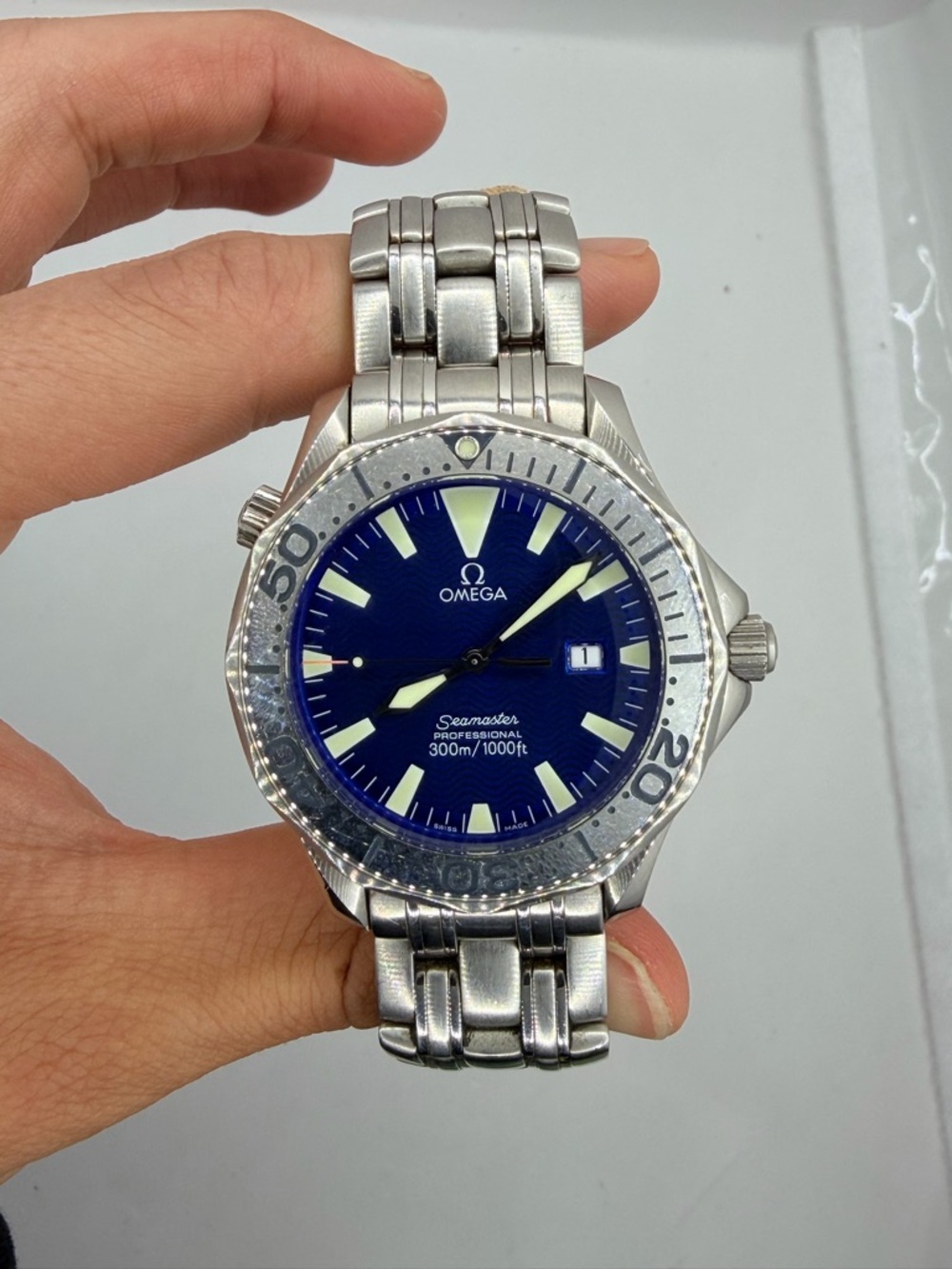 Omega Men's Stainless Steel Watch with Blue Dial